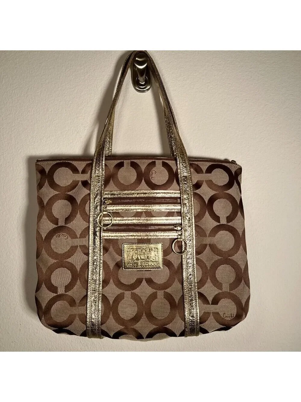 Coach Poppy Tote Gold Khaki Large